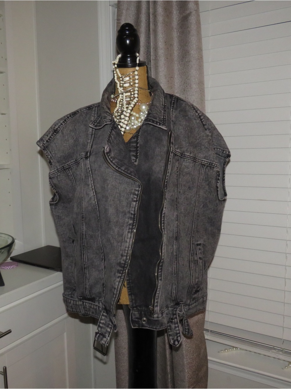 Fashion Nova Gray Washed Sleeveless Denim Moto Jacket